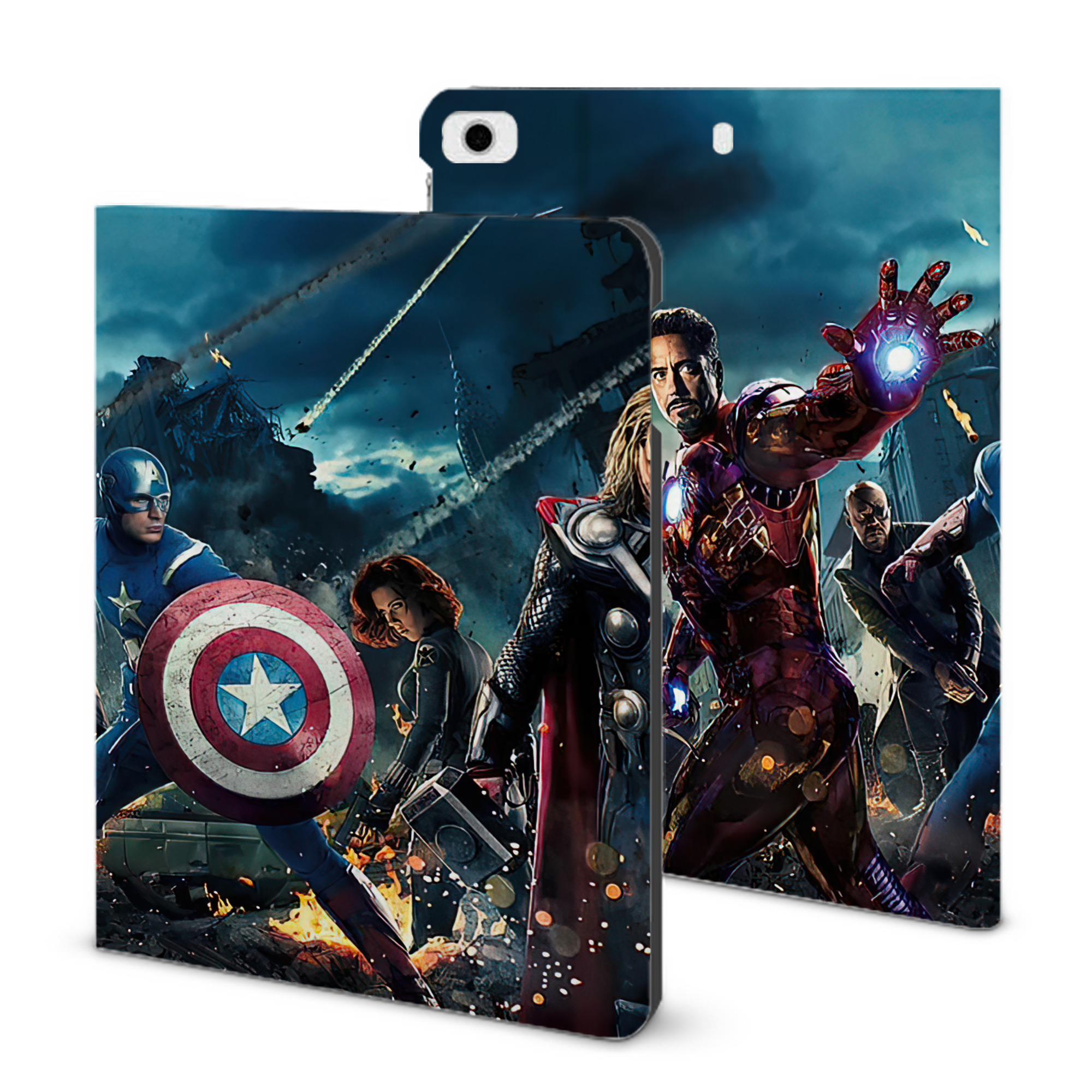 （画像用） アベンジャーズ The Avengers IPad ケース ブック型 PUレザー TPU 耐衝撃 軽量 薄型 ペン収納なし 全面保護 IPad 各モデル対応